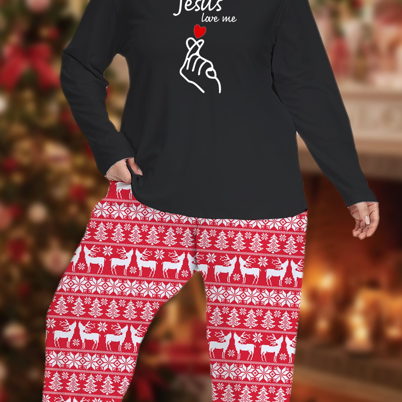 Jesus Loves Me Plus Size (Christmas Themed) Women's Christian Pajamas claimedbygoddesigns