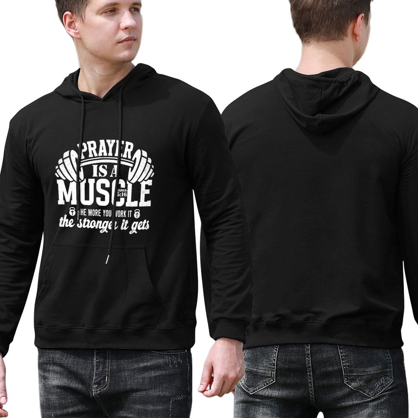 Prayer Is A Muscle Men's Christian Pullover Hooded Sweatshirt