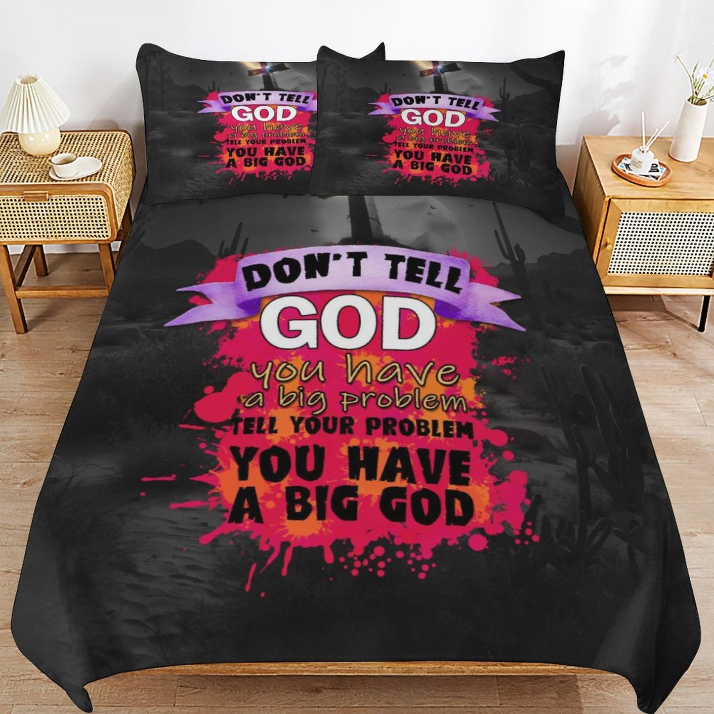 Tell Your Problem You Have A Big God 3-Piece Christian Comforter Bedding Set-86"×70"/ 218×177cm SALE-Personal Design