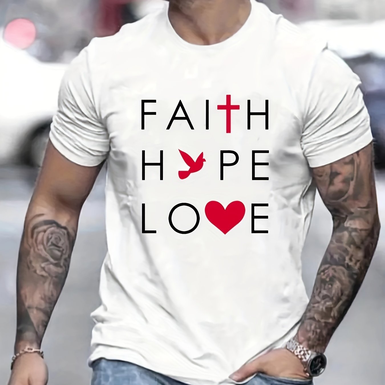 Faith Hope Love Men's Christian T-shirt claimedbygoddesigns