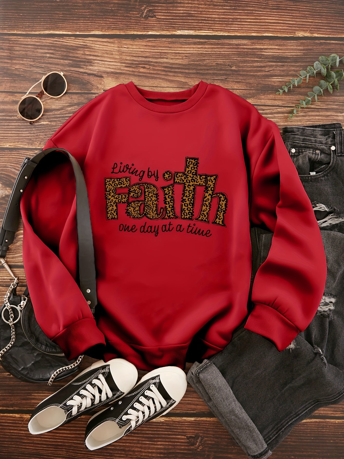 Living By Faith One Day At A Time Women's Christian Pullover Sweatshirt claimedbygoddesigns