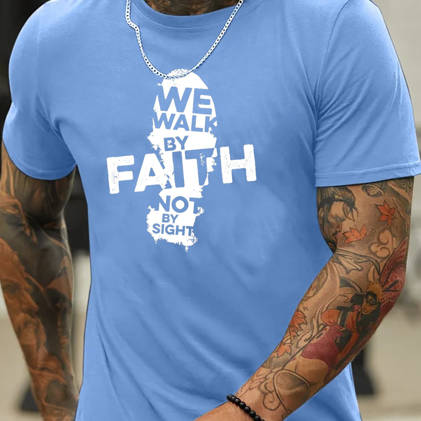 Walk By Faith (footprint 2) Men's Christian T-shirt claimedbygoddesigns