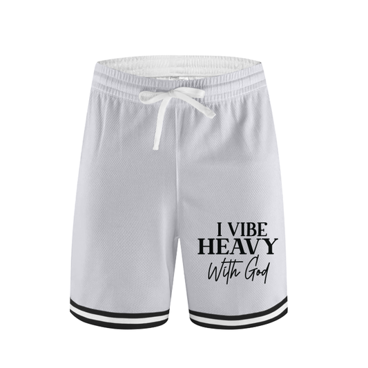 I Vibe Heavy With God Men's Classic Stripe Trim Zip Pocket Basketball Shorts