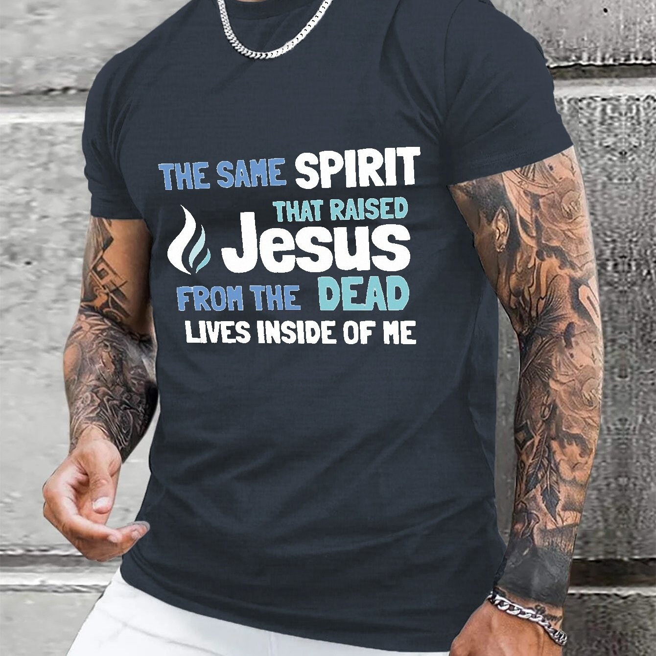 The Same Spirit That Raised Jesus From The Dead Lives Inside Of Me PLUS SIZE Men's Christian T-shirt claimedbygoddesigns
