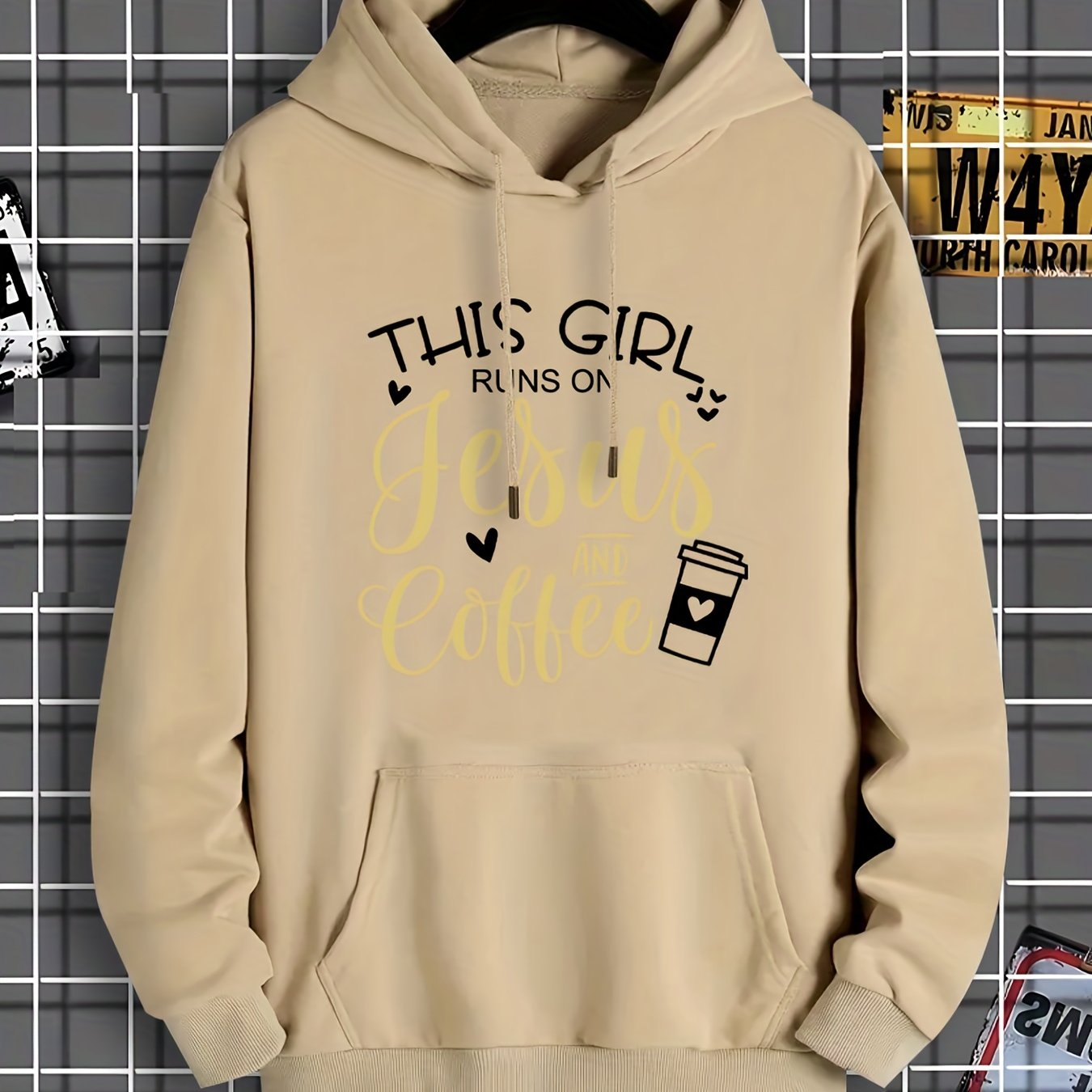 This Girl Runs On Jesus And Coffee Women's Christian Pullover Hooded Sweatshirt claimedbygoddesigns