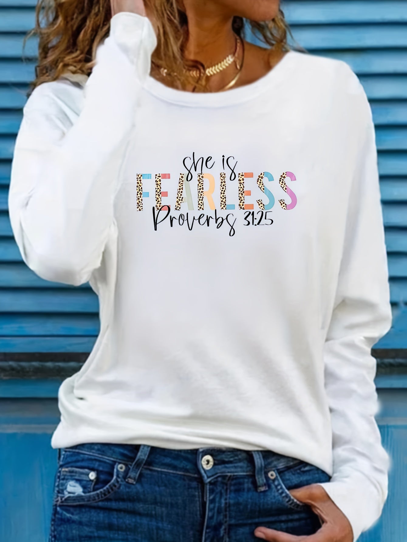 Proverbs 31:25 She Is Fearless Women's Christian Pullover Sweatshirt claimedbygoddesigns