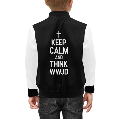 Keep Calm And Think WWJD Kids' Christian Bomber Jacket with Pockets - ClaimedbyGodDesigns