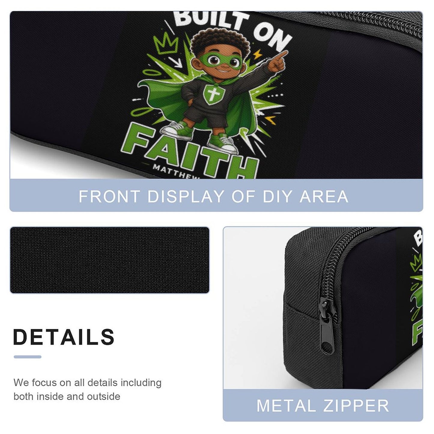 Built On Faith Boy Christian 3 PCS Bag Set (Backpack, Lunch Bag and Pencil Case)