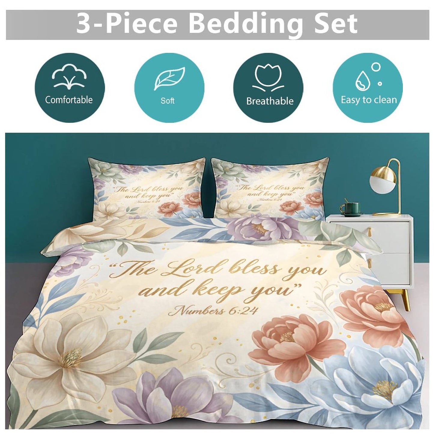 The Lord Bless You Christian 3-Piece Bedding Set