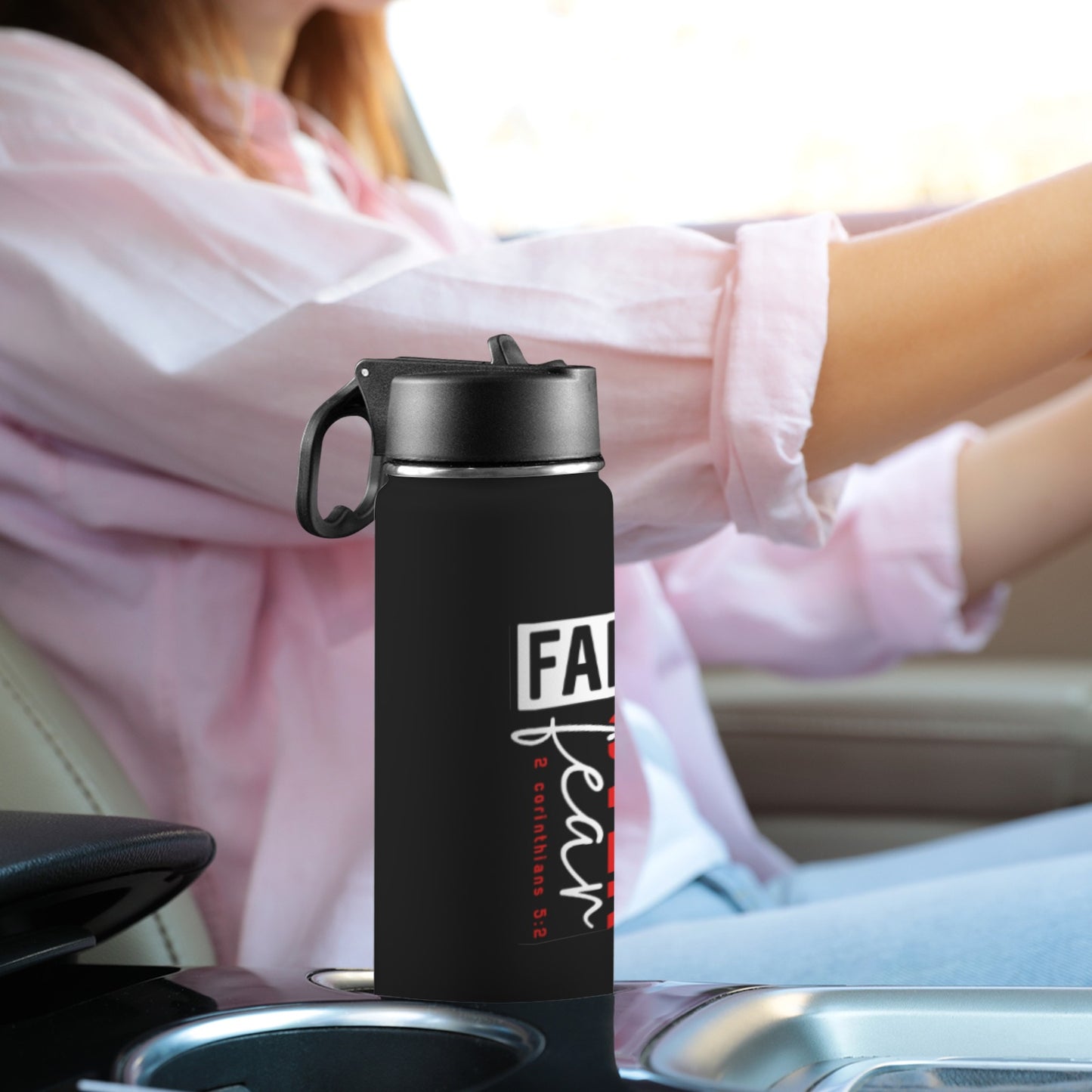 Faith Over Fear Insulated Christian Water Bottle with Straw Lid (18oz) - ClaimedbyGodDesigns