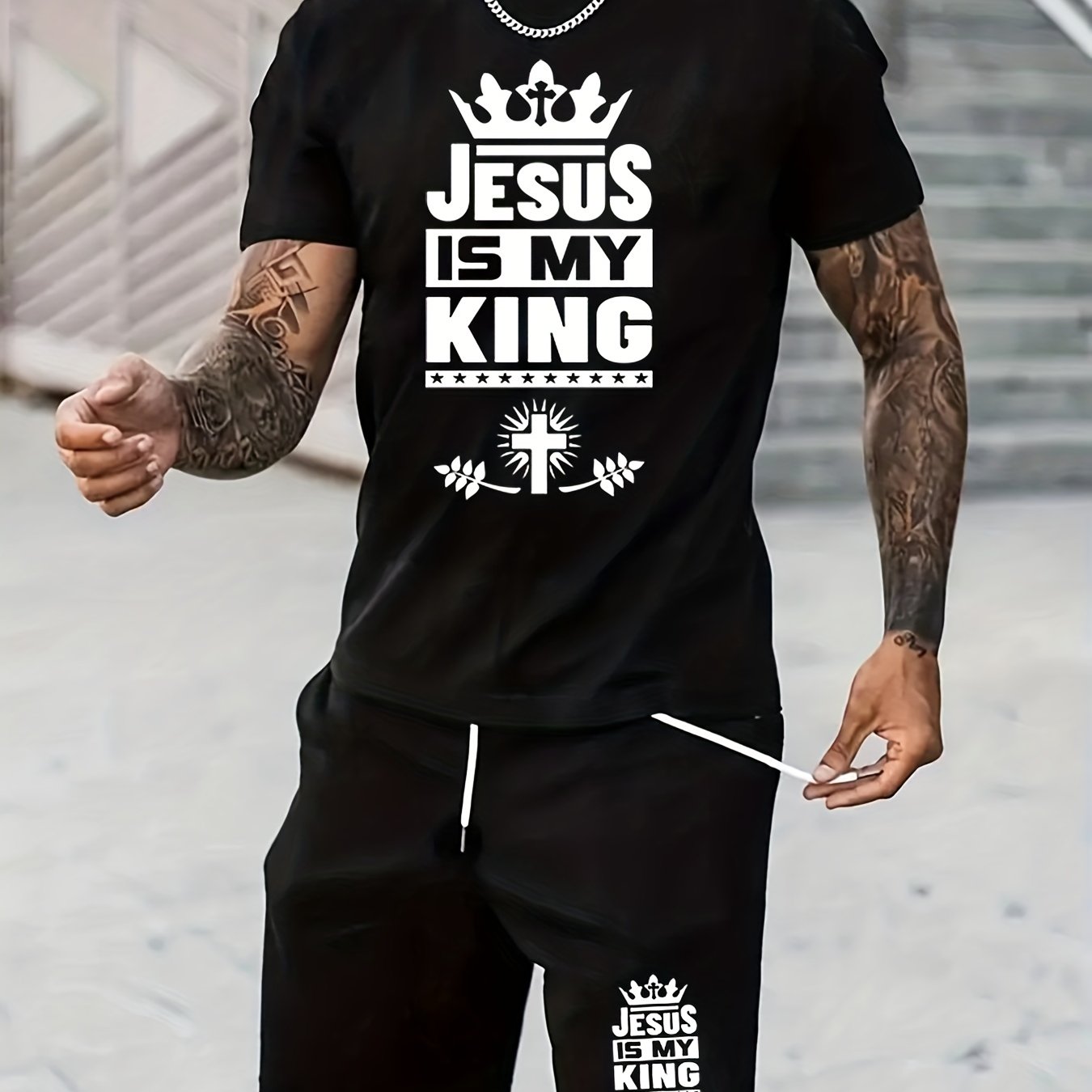 JESUS IS MY KING Men's Christian Casual Outfit claimedbygoddesigns