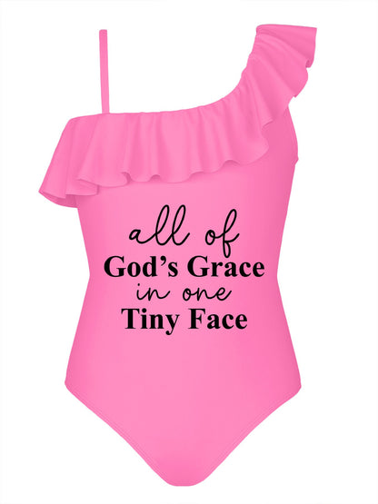 All Of His Grace In One Tiny Face Kid's Christian Swimsuit - ClaimedbyGodDesigns
