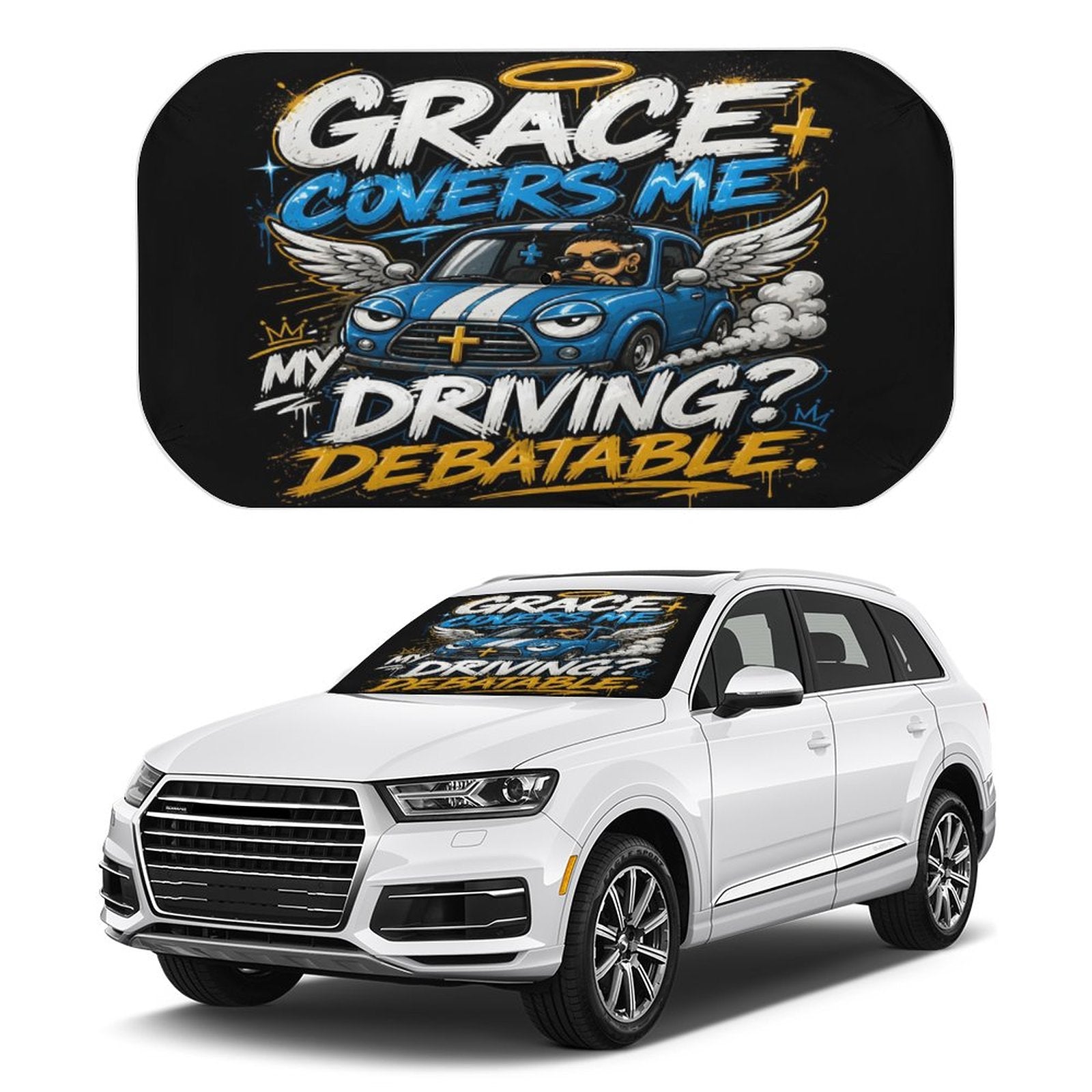 Grace Covers Me — My Driving? Debatable Christian Car Sunshade Umbrella - ClaimedbyGodDesigns