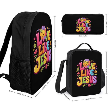 Love Like Jesus 3 PCS Christian Backpack Set (Backpack, Lunch Bag and Pencil Case)