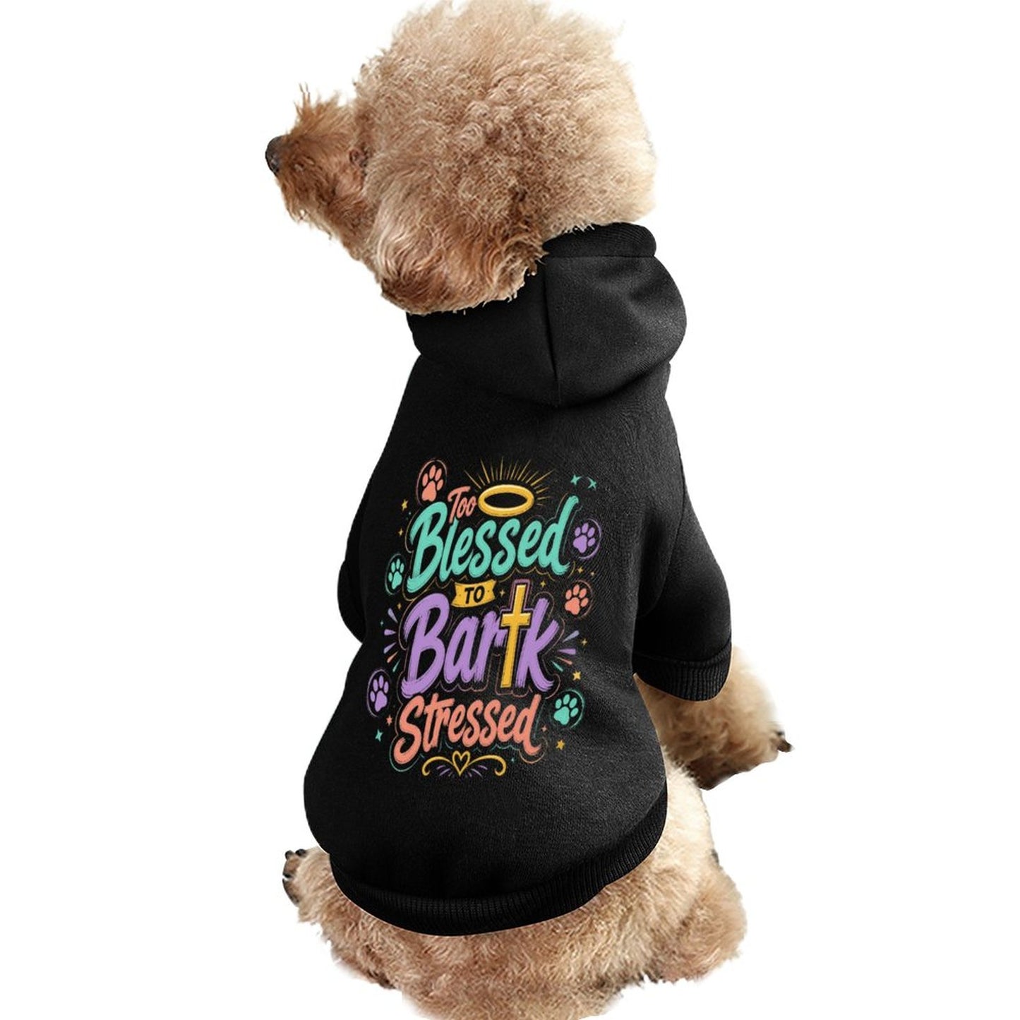 Blessed To Bark Stressed Christian Pet Hooded Pullover Sweatshirt Dog Hoodie Warm, Soft & Breathable - ClaimedbyGodDesigns