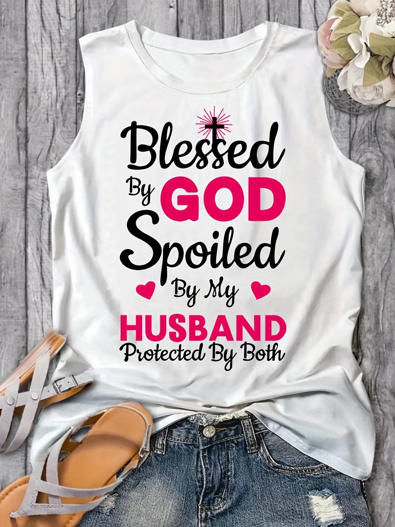 Blessed By God Spoiled By My Husband Protected By Both Women's Christian Tank Top claimedbygoddesigns