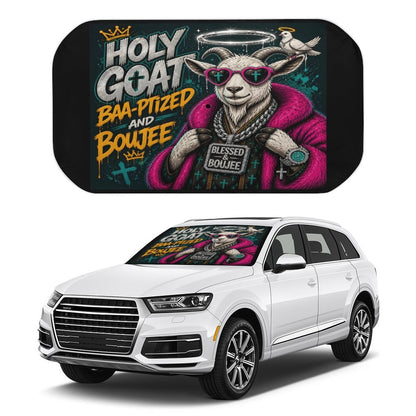 Holy Goat — Baa‑ptized & Boujee Christian Car Sunshade Umbrella - ClaimedbyGodDesigns