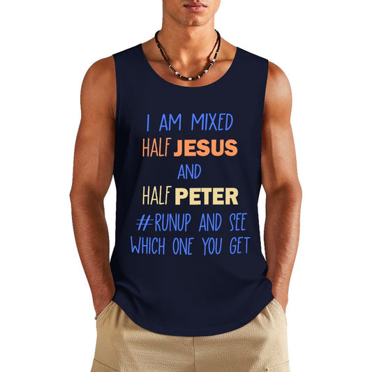 I Am Mixed Half Jesus And Half Peter Funny Men's Christian Tank Top