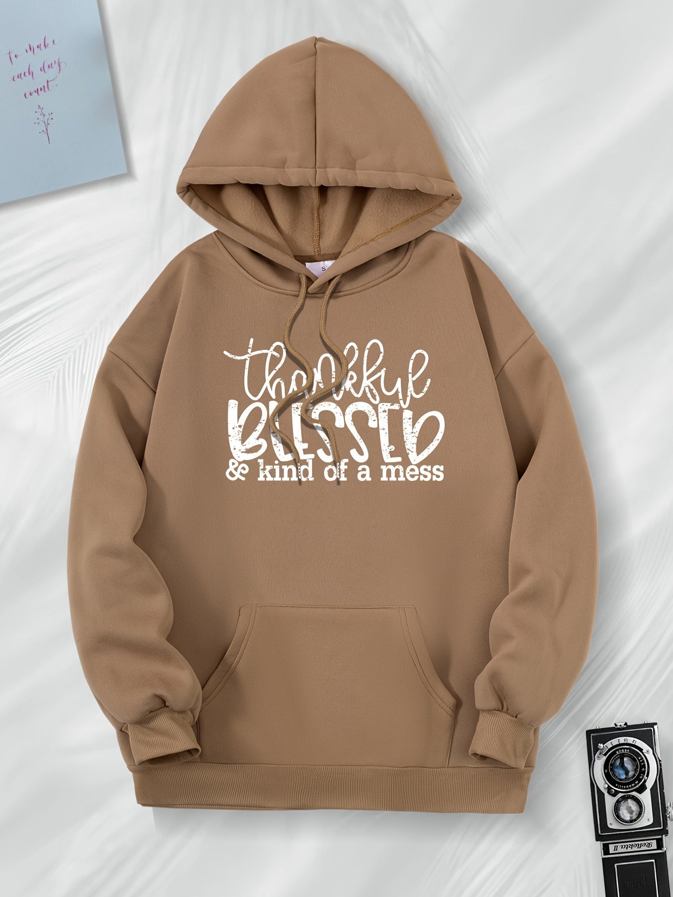 THANKFUL BLESSED & KIND OF A Mess Women's Christian Pullover Hooded Sweatshirt claimedbygoddesigns