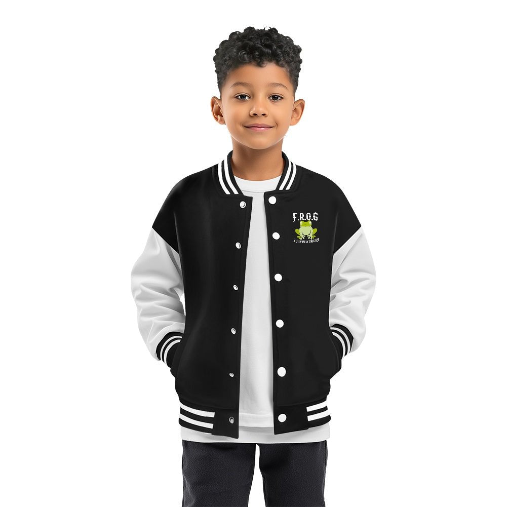 Frog: Fully Rely On Him Christian Children's Letterman Jacket - ClaimedbyGodDesigns