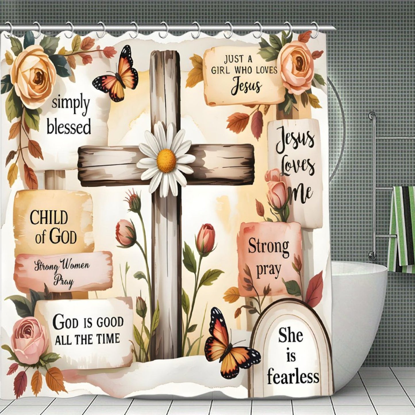 Words Of Affirmation Christian Waterproof Shower Curtain