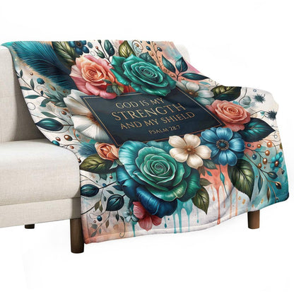 God Is My Strength And My Shield Christian Flannel Throw Blanket