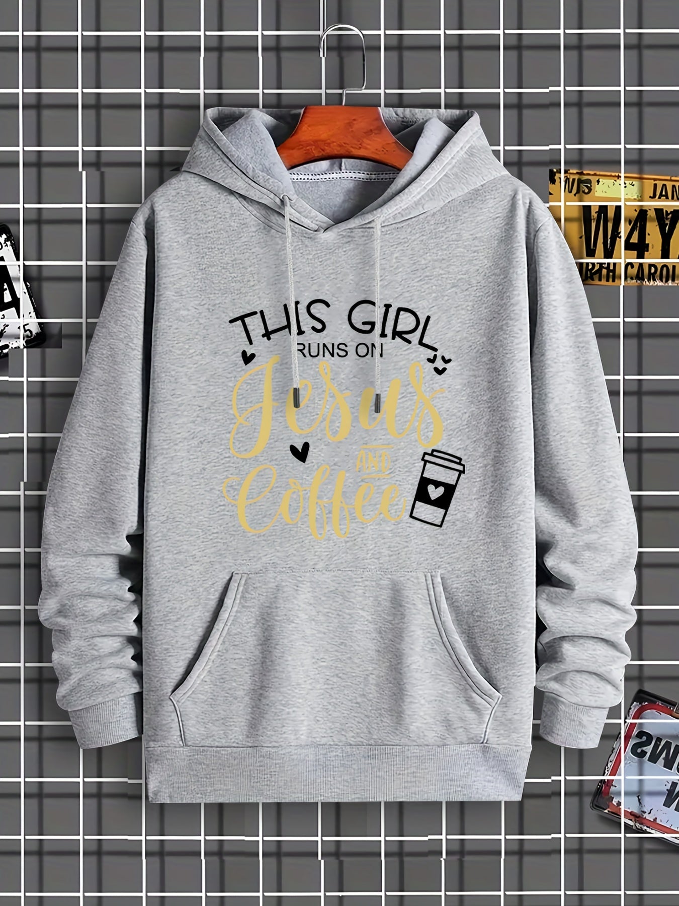 This Girl Runs On Jesus And Coffee Women's Christian Pullover Hooded Sweatshirt claimedbygoddesigns