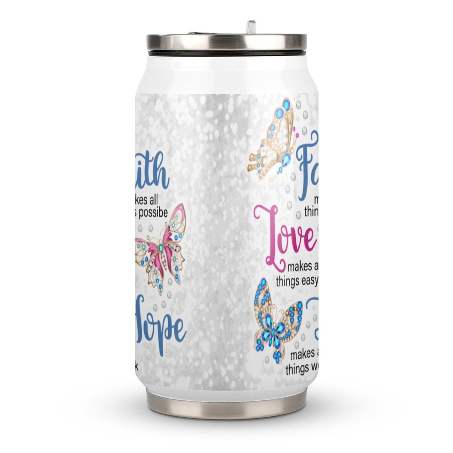 Faith Love Hope Unique Christian Stainless Steel Tumbler with Straw SALE-Personal Design