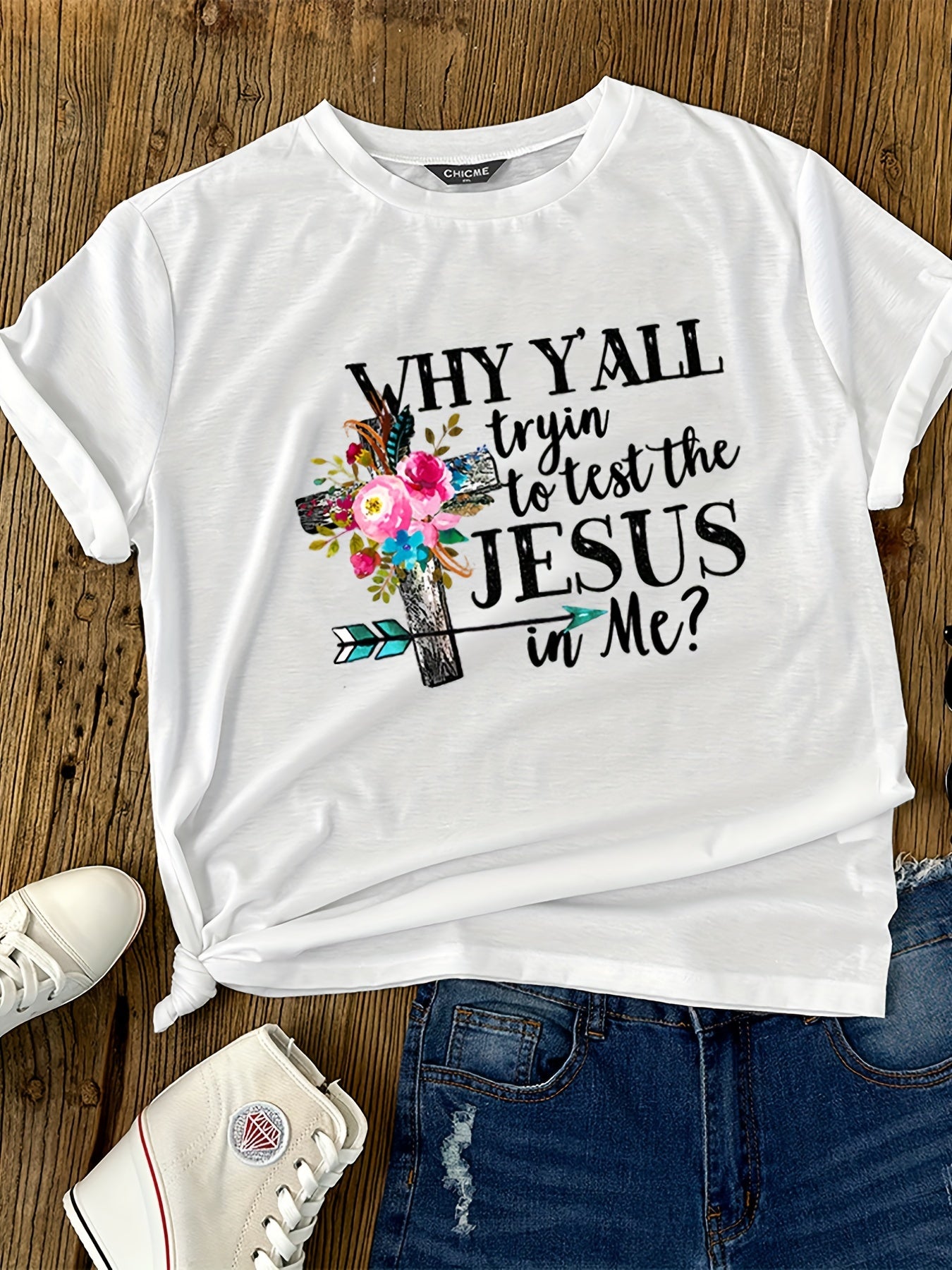 Why Y'all Trying To Test The Jesus In Me Plus Size Women's Christian T-shirt claimedbygoddesigns