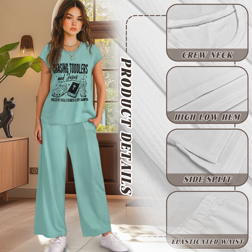 Feuled By Faith Chasing Toddlers And Him Women’s Christian Pajama Set - ClaimedbyGodDesigns