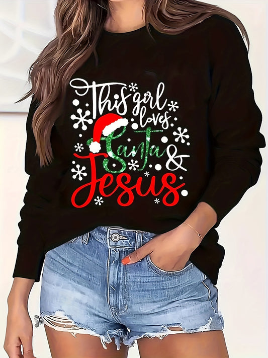 This Girl Loves  Santa & Jesus  Women's Christian Pullover Sweatshirt claimedbygoddesigns