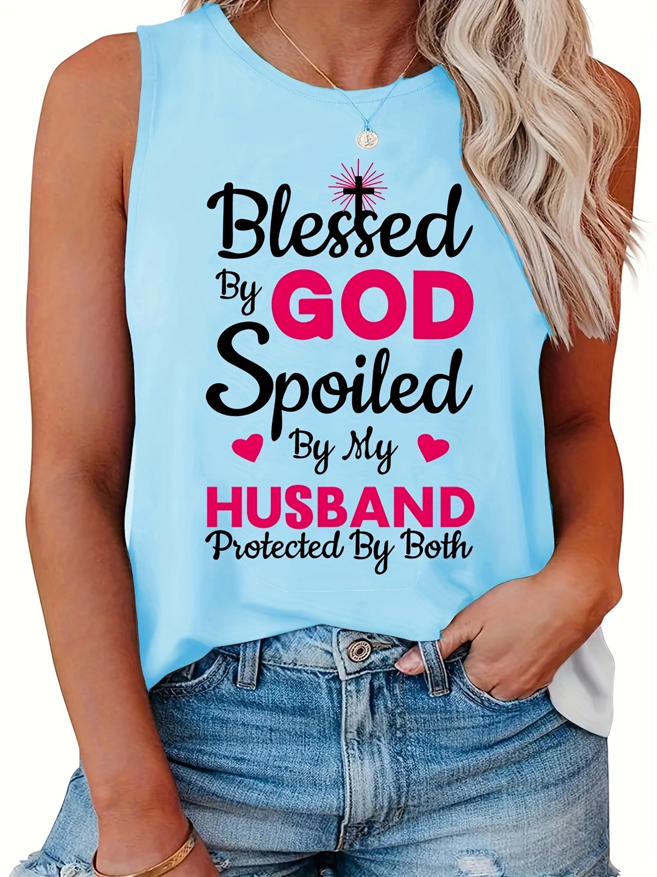 Blessed By God Spoiled By My Husband Protected By Both Women's Christian Tank Top claimedbygoddesigns