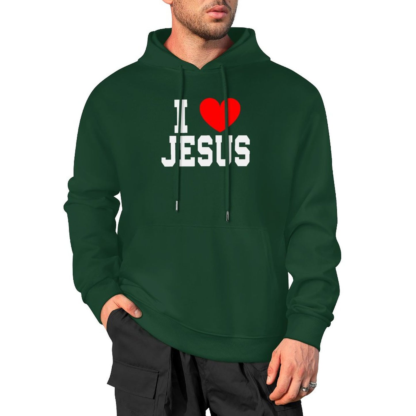 I Love Jesus Men's Christian Hooded Pullover Sweatshirt