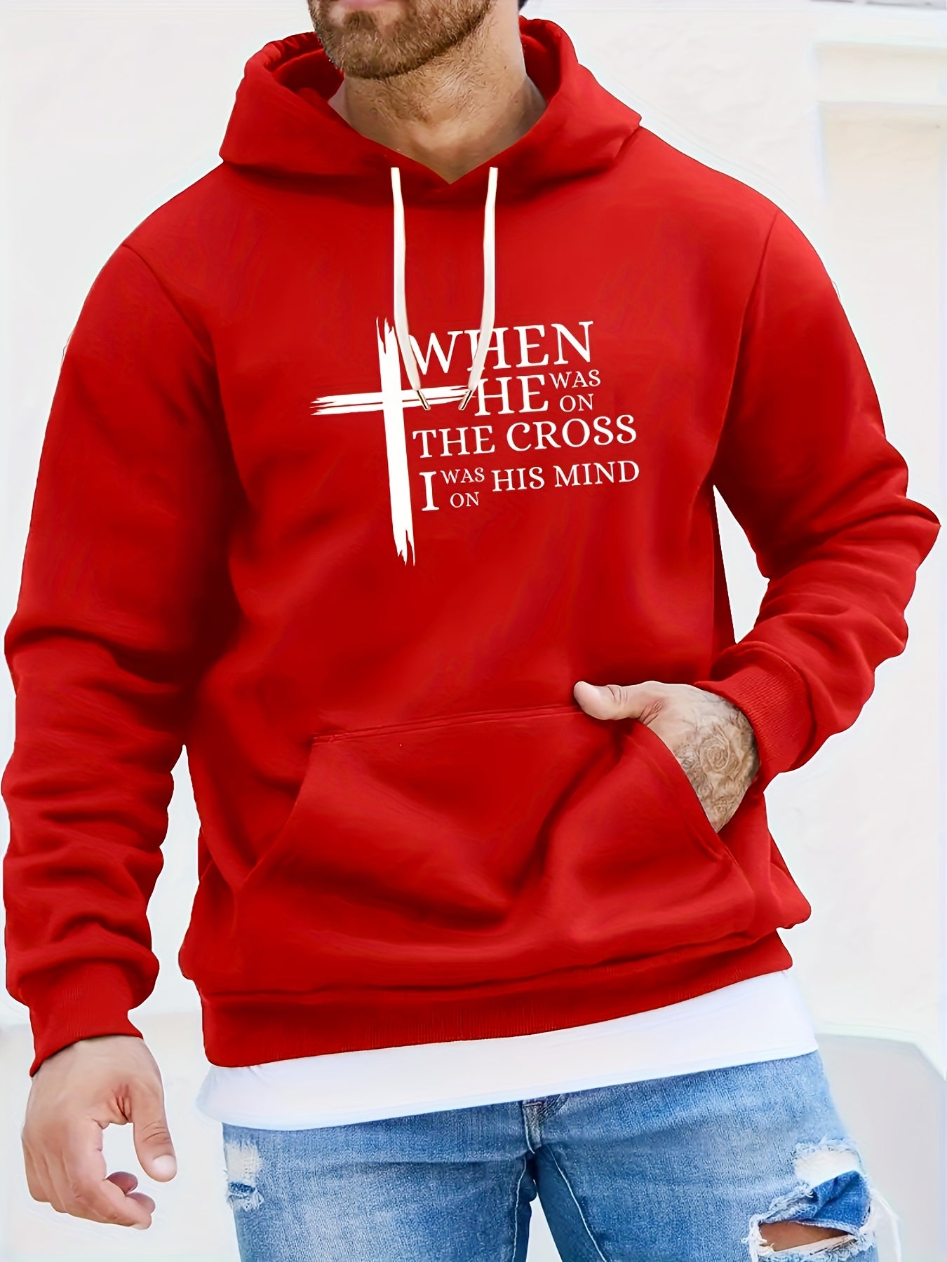 When He Was On The Cross I Was On His Mind Men's Christian Pullover Hooded Sweatshirt claimedbygoddesigns