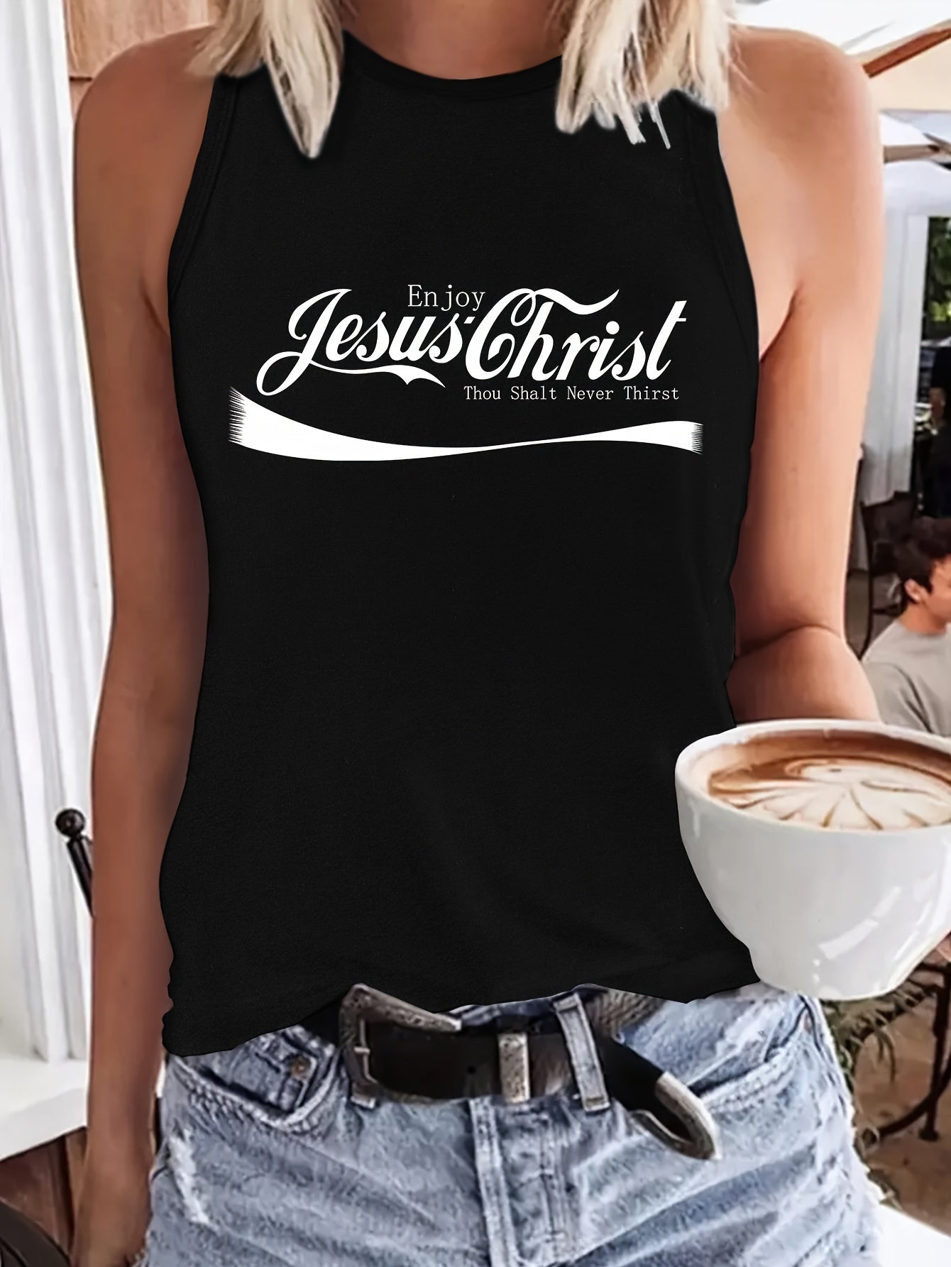 Enjoy Jesus Christ Thou Shalt Never Thirst Women's Christian Tank Top claimedbygoddesigns