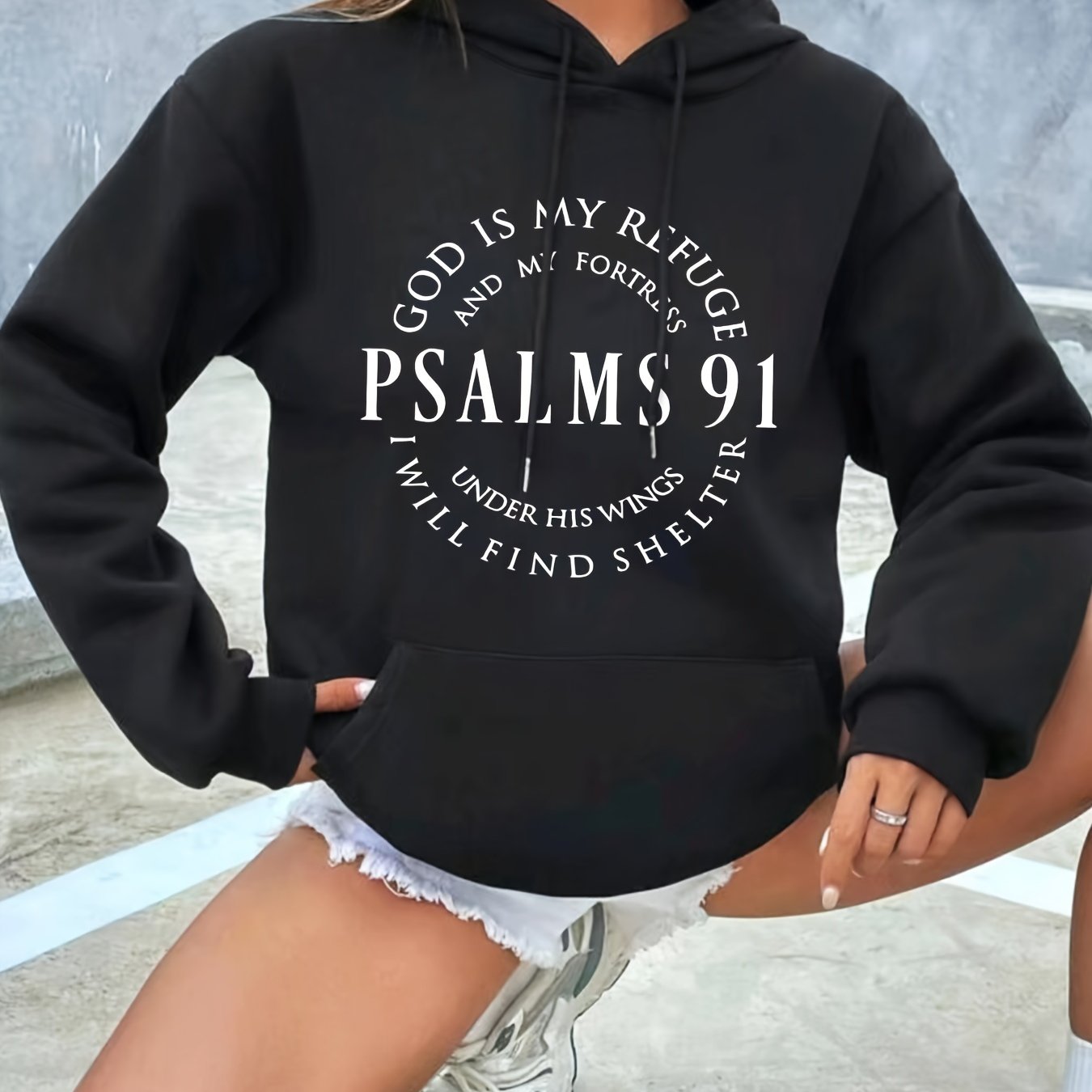 Psalm 91: God Is My Refuge Women's Christian Pullover Hooded Sweatshirt claimedbygoddesigns