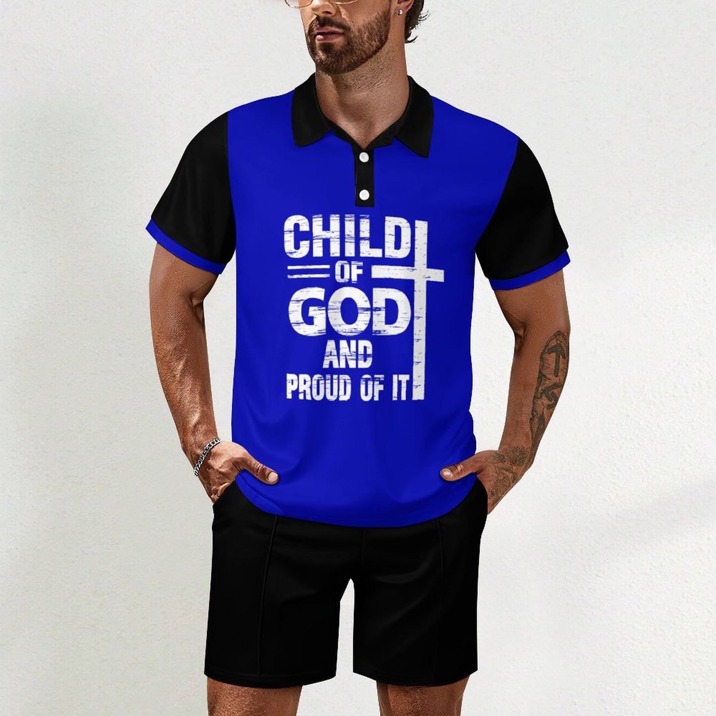 Child Of God And Proud Of It Men's Christian Casual Outfit Polo Set SALE-Personal Design