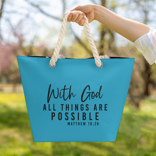 With God All Things Are Possible Christian Large Jute Tote Bag