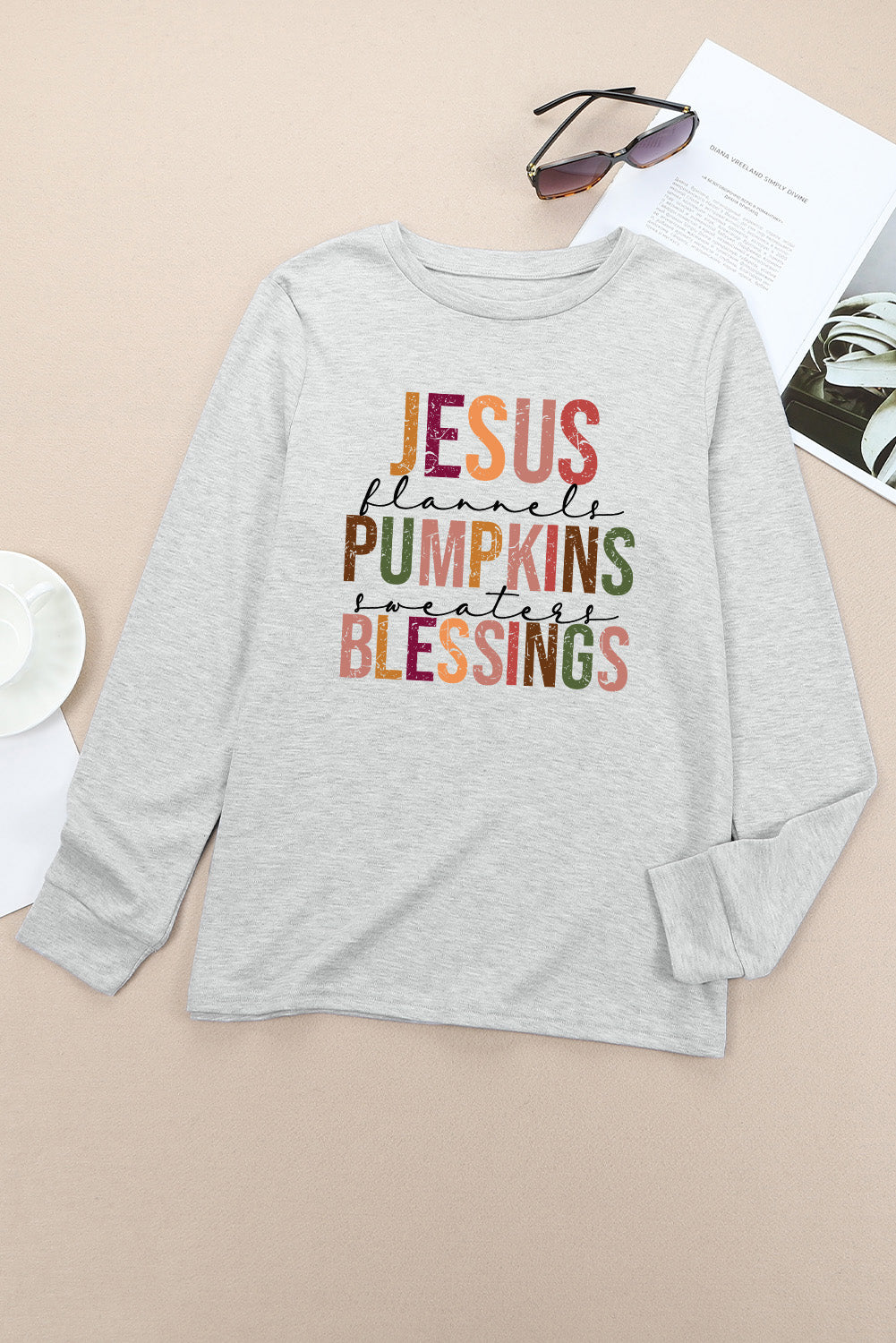 Gray JESUS PUMPKINS BLESSINGS Letter Print Graphic Sweatshirt ClaimedbyGodDesigns