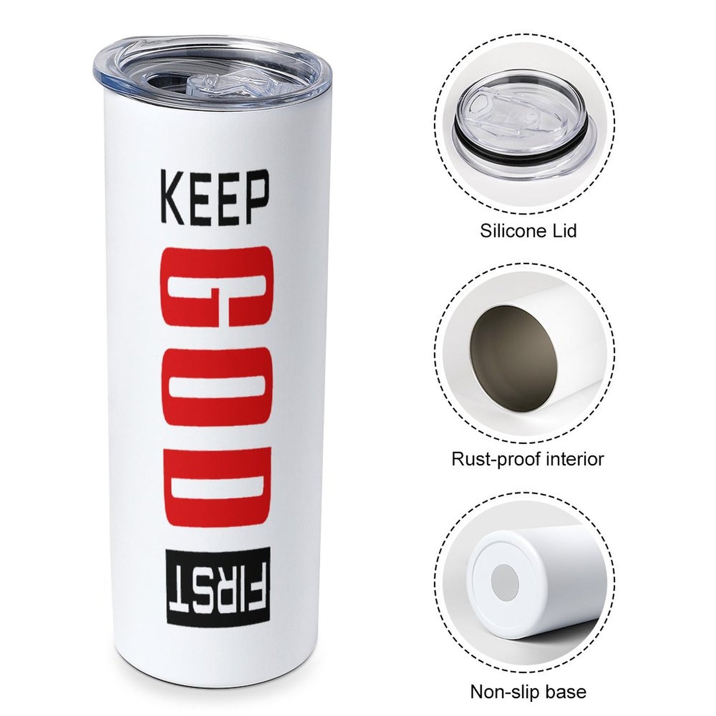 Keep Him First 20oz Large Capacity Christian Car Tumbler with Lid - ClaimedbyGodDesigns