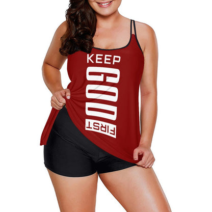 Keep Him First Christian Plus Size Women's Tankini 2 - Piece Swimsuit - ClaimedbyGodDesigns
