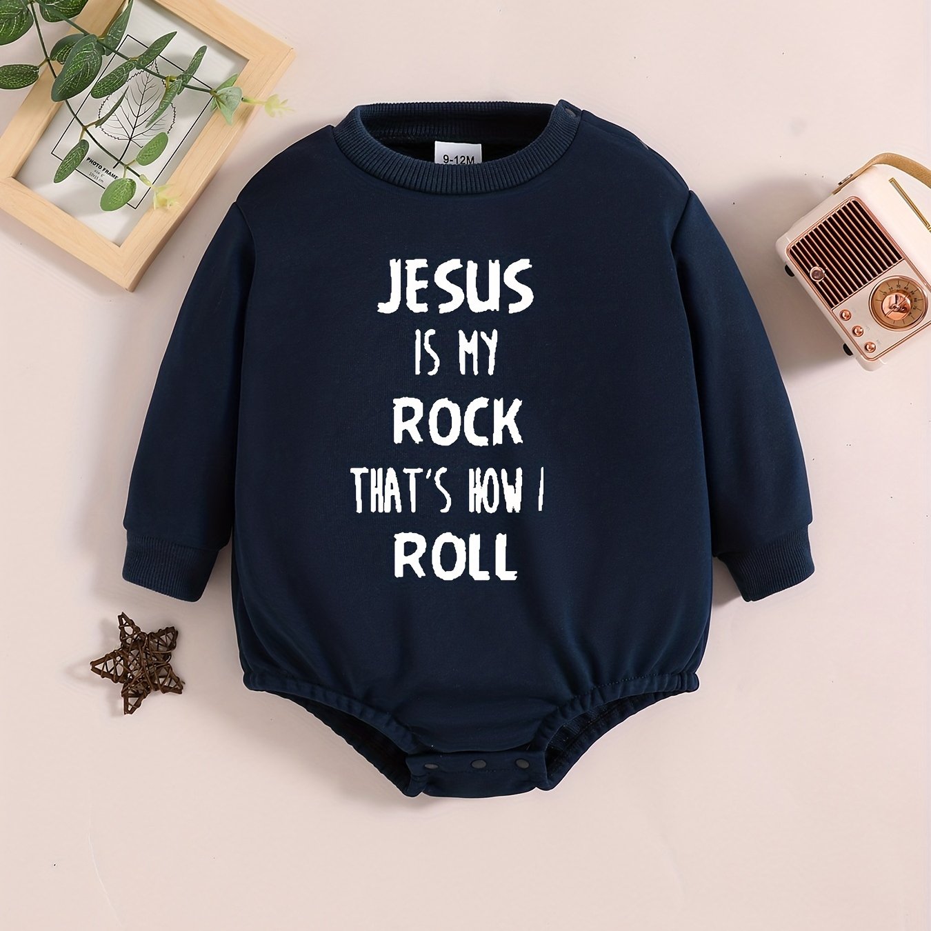 JESUS IS MY ROCK That's How I Roll Long Sleeve Christian Baby Onesie claimedbygoddesigns