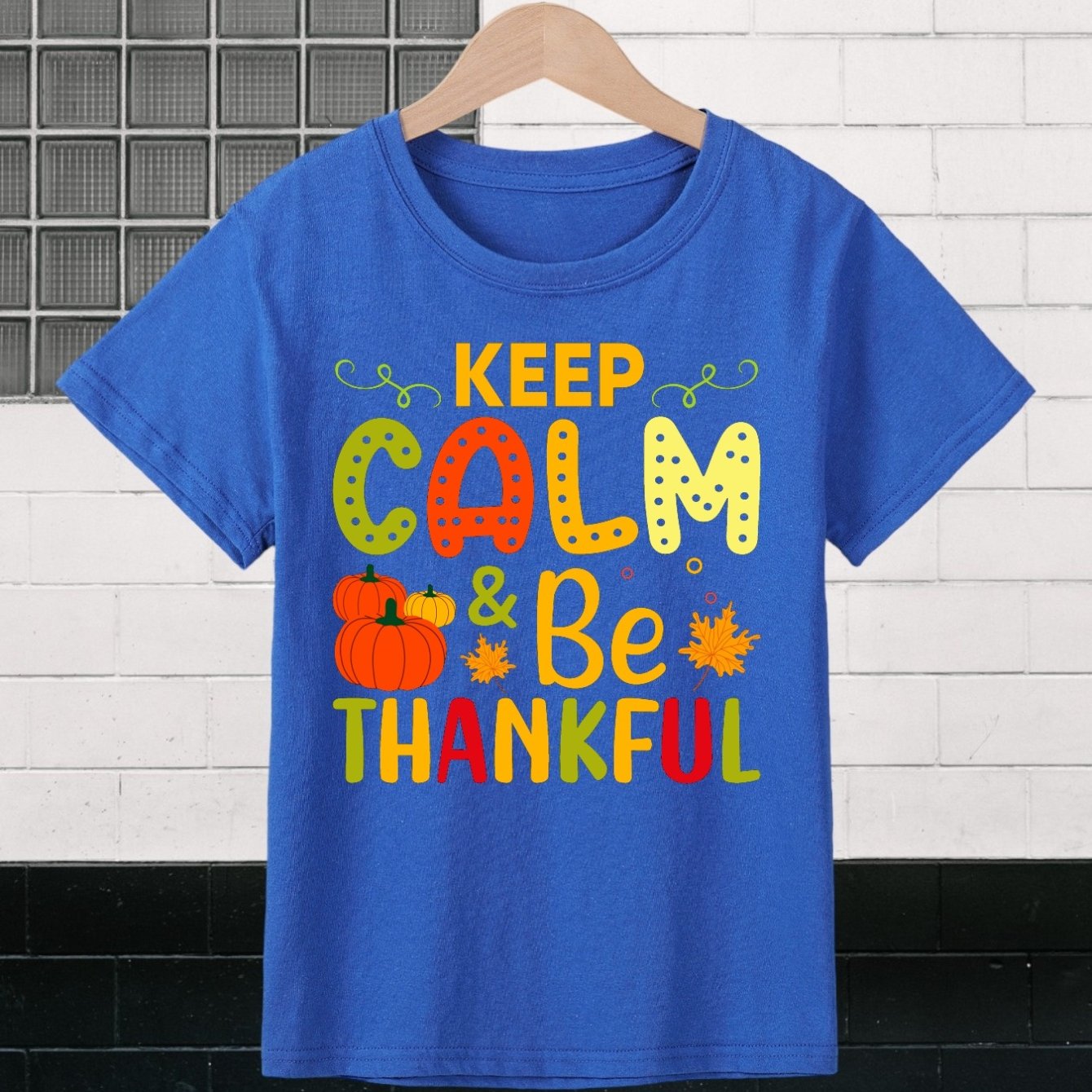 Keep Calm & Be Thankful (thanksgiving themed) Youth Christian T-shirt claimedbygoddesigns