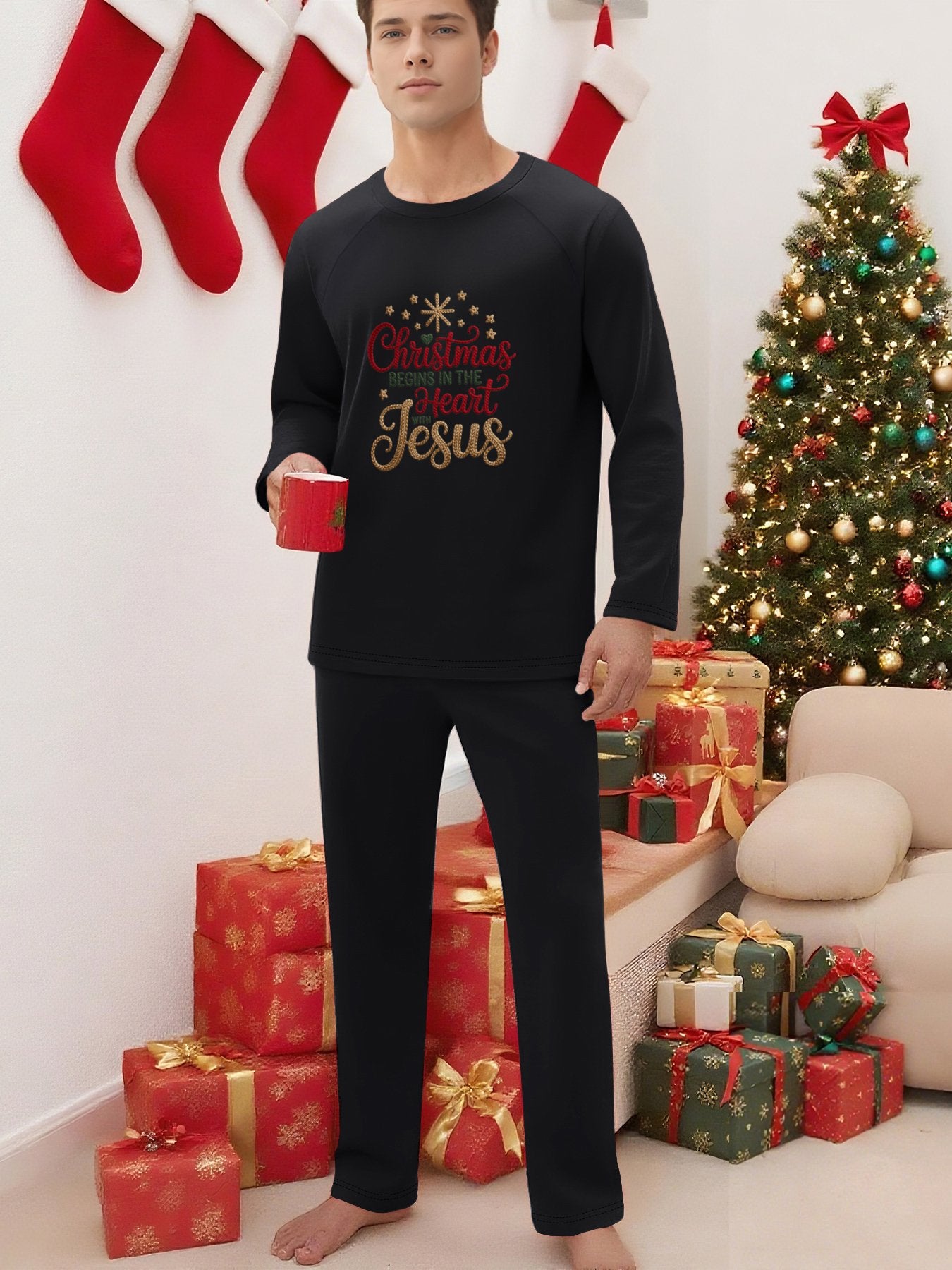 Christmas Begins In The Heart Unisex Adult Christian Plaid Pajamas