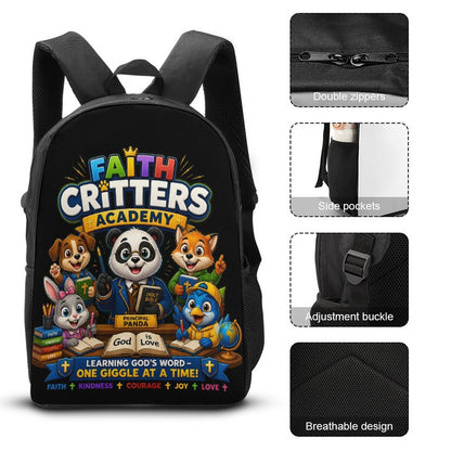 Faith Critters Academy Christian 3 PCS Bag Set (Backpack, Lunch Bag and Pencil Case) - ClaimedbyGodDesigns