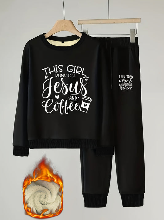 This Girl Runs On Jesus & Coffee Plus Size Women's Christian Casual Outfit claimedbygoddesigns