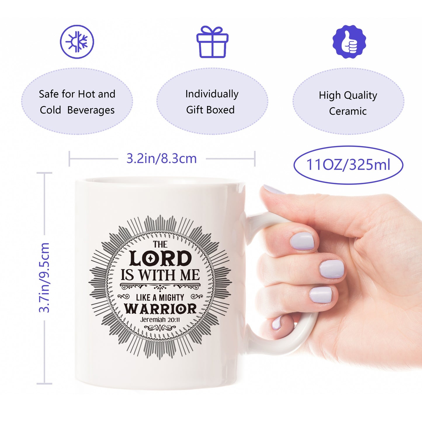 JEREMIAH 20:11 The Lord Is With Me Like A Mighty Warrior Christian White Ceramic Mug 11oz claimedbygoddesigns