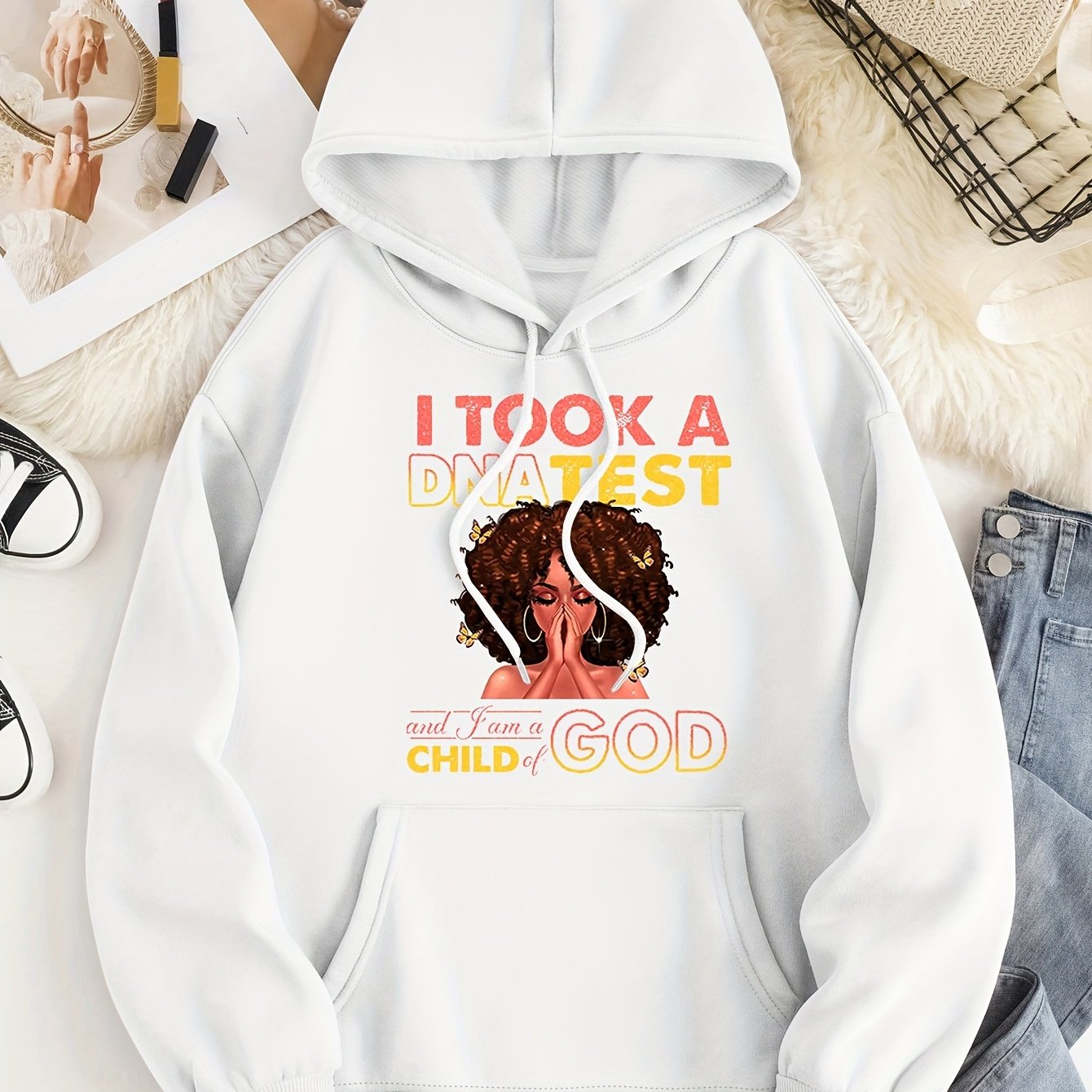 I Took A DNA Test & I Am A Child Of God Women's Christian Pullover Hooded Sweatshirt claimedbygoddesigns