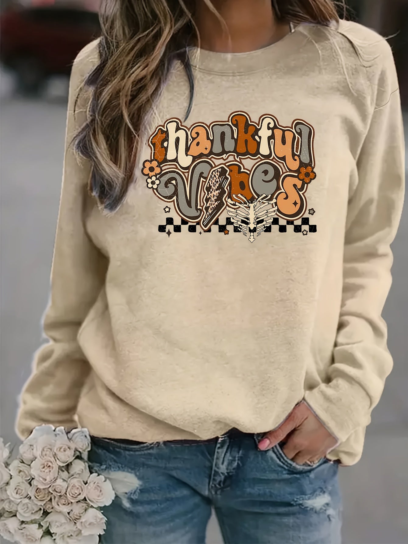 Thankful Vibes (thanksgiving themed) Women's Christian Pullover Sweatshirt claimedbygoddesigns