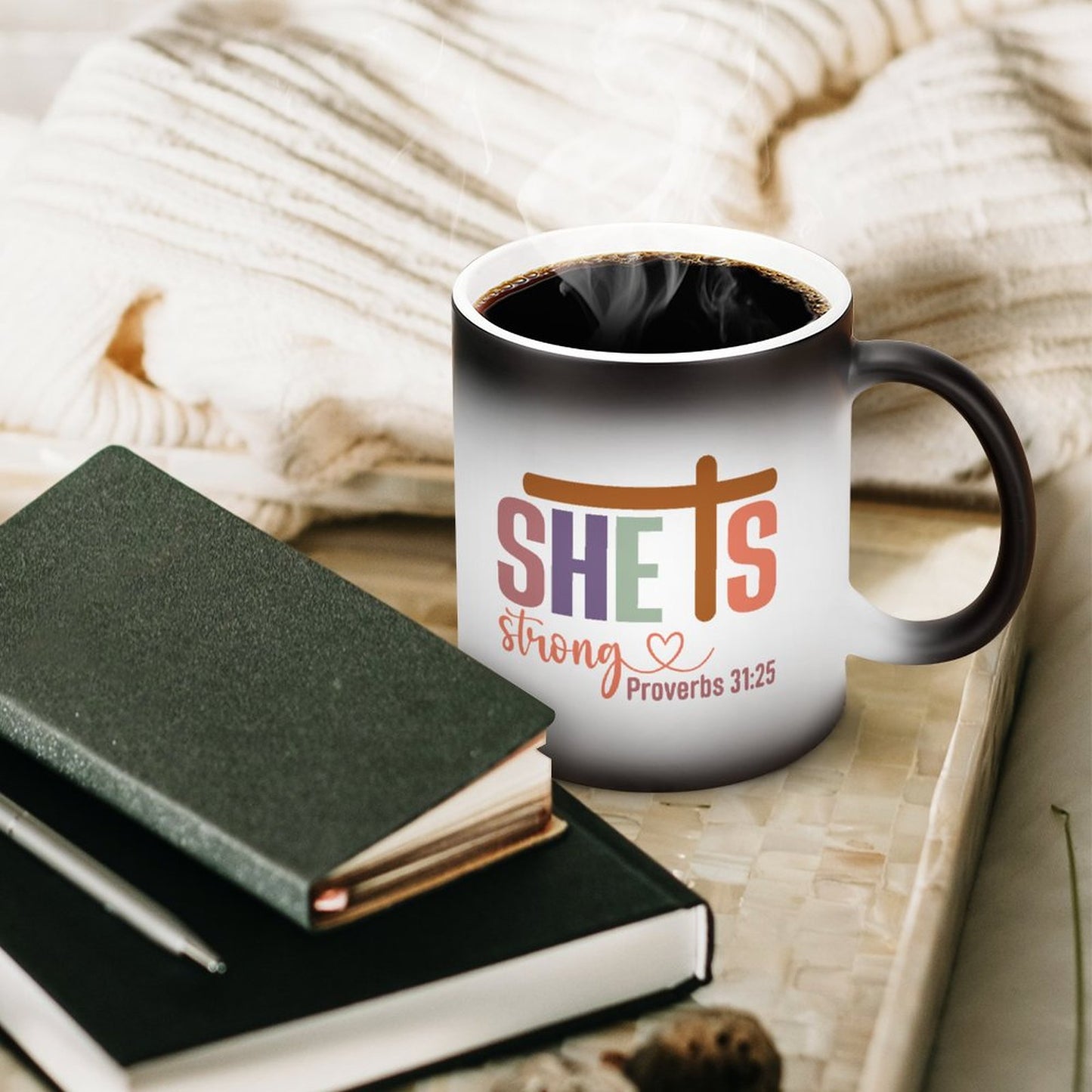 Proverbs 31:25 She Is Strong Christian Color Changing Mug (Dual-sided)